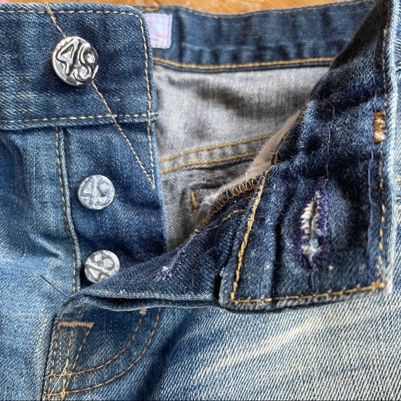 AG Distressed Straight Leg Button Fly Jeans with S925 Rivet. Made in USA - Picture 9 of 10